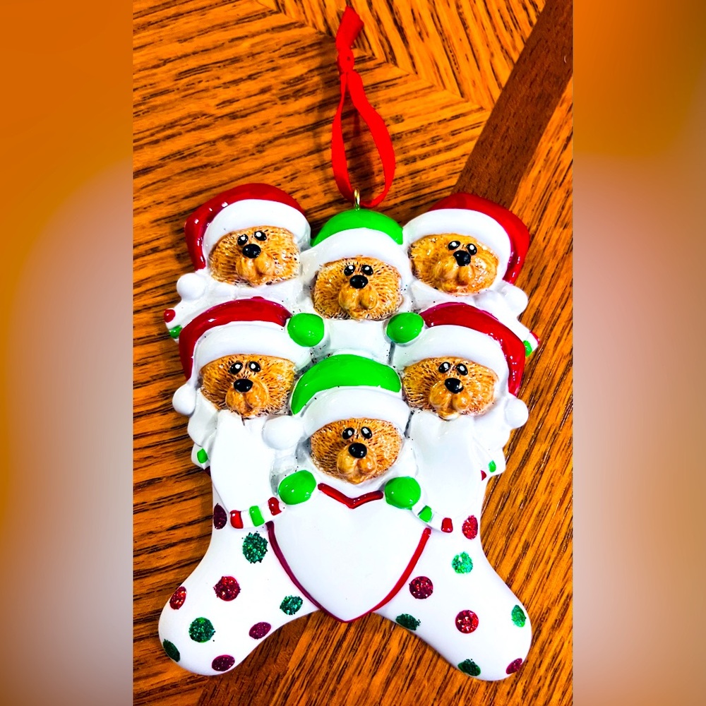 Bears in Stockings - Family of 6 Christmas Ornament Keepsake Gift (Ceramic) NEW